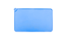 Waterproof silicone cat feeding mat in blue with raised edges to stop spills from reaching and damaging your floor.